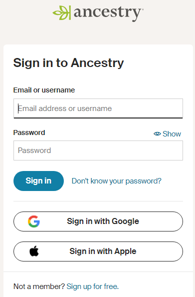 ancestry login page